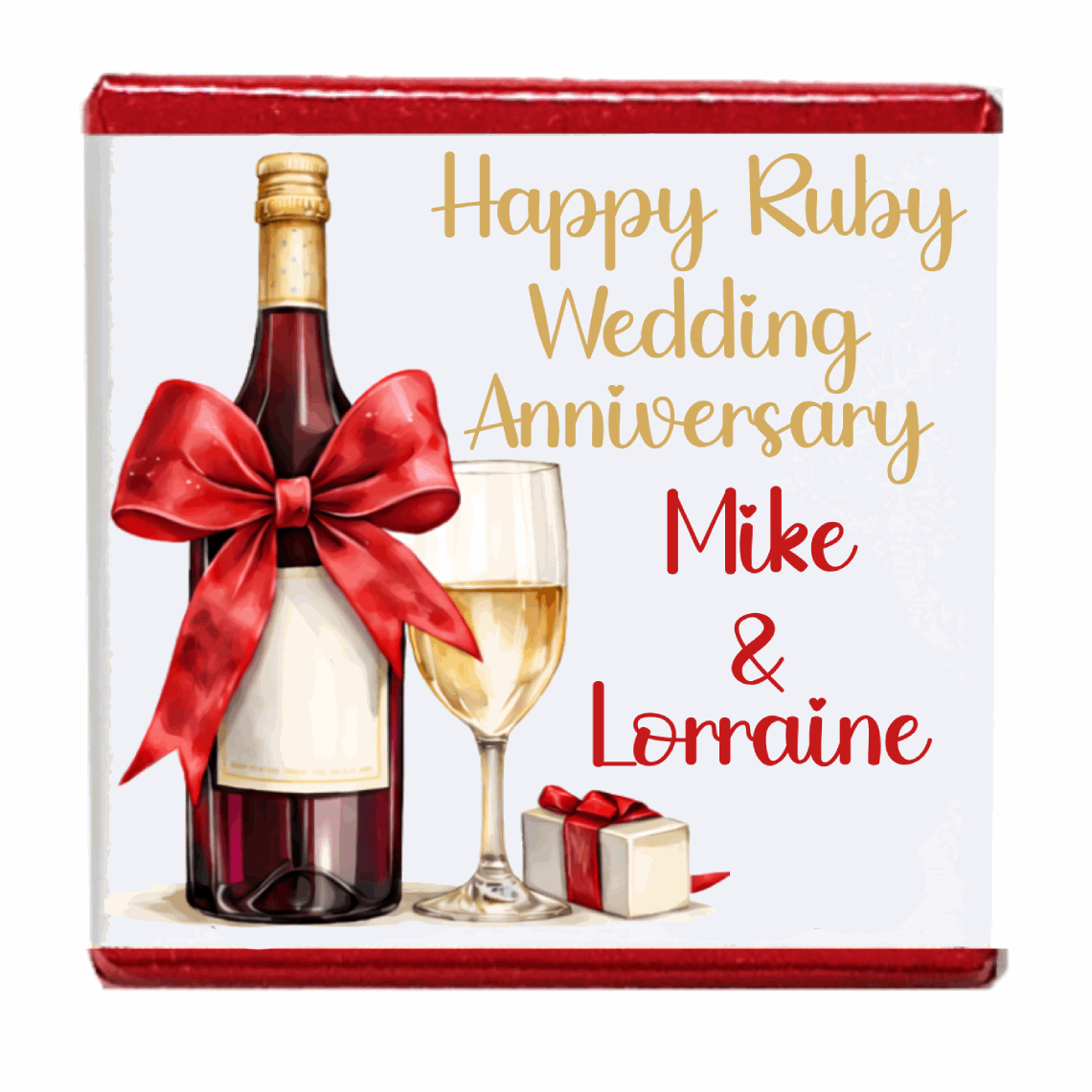 Personalised Chocolate Party Favours and Love Heart Rolls - Champagne Red Bow