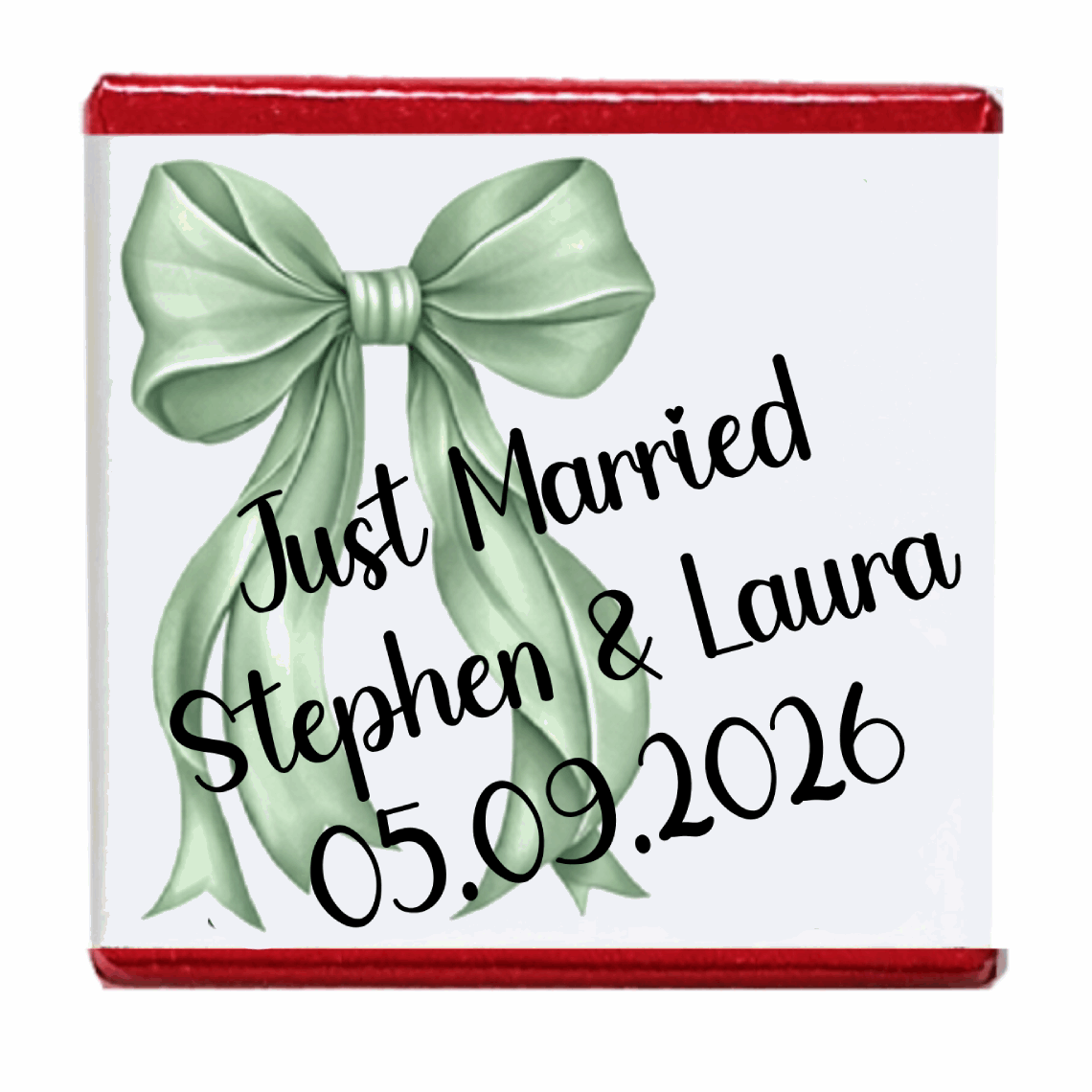 Personalised Chocolate Party Favours and Love Heart Rolls - Sage Green Bow
