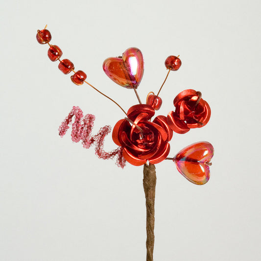 Red Metallic Rose and Heart Spray