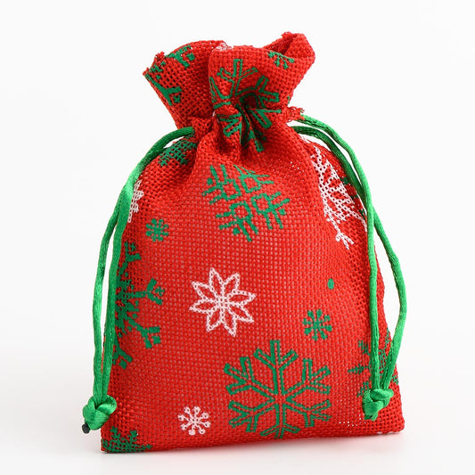 Red, White and Green Snowflakes Fabric Bag