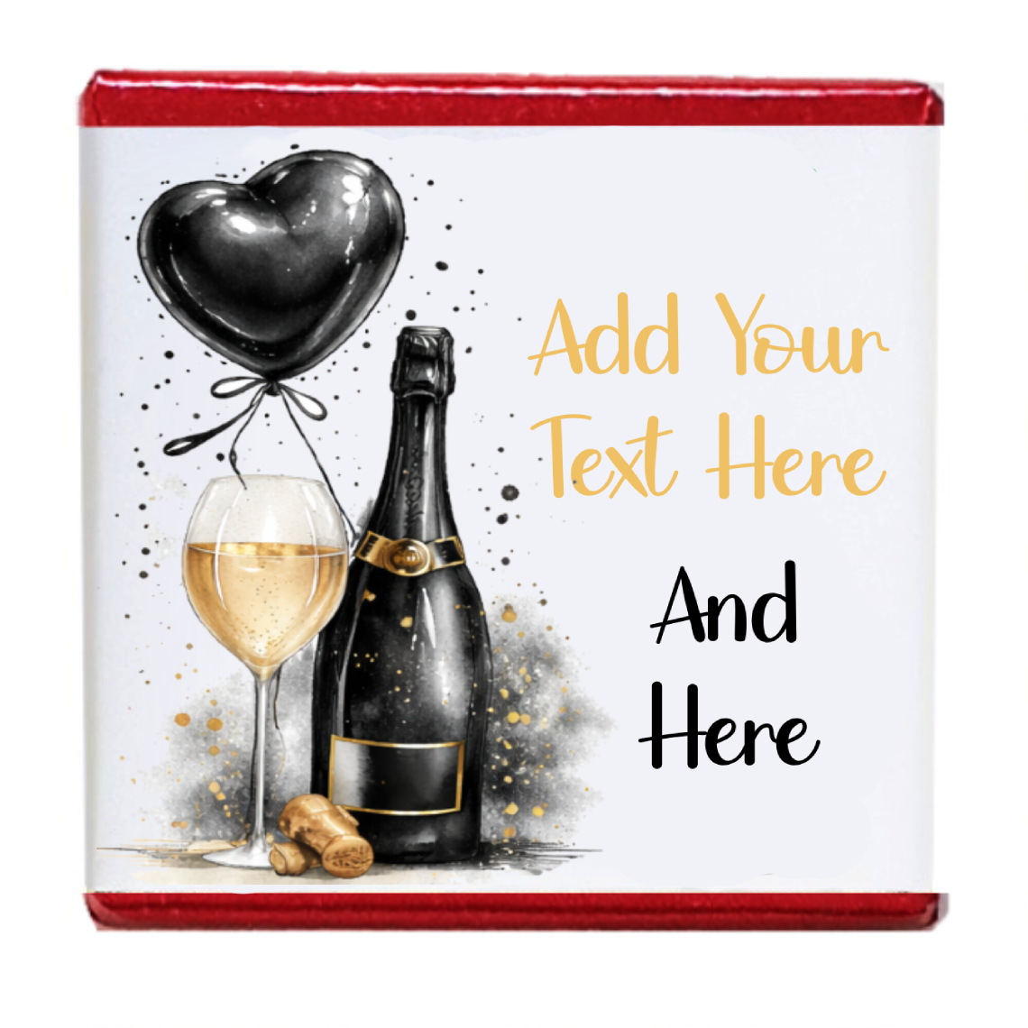 Personalised Chocolate Party Favours and Love Heart Rolls - Champagne Black Balloon