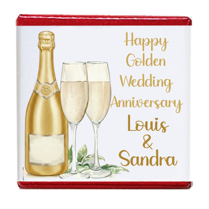 Personalised Chocolate Party Favours and Love Heart Rolls - Champagne Gold 2 Glasses