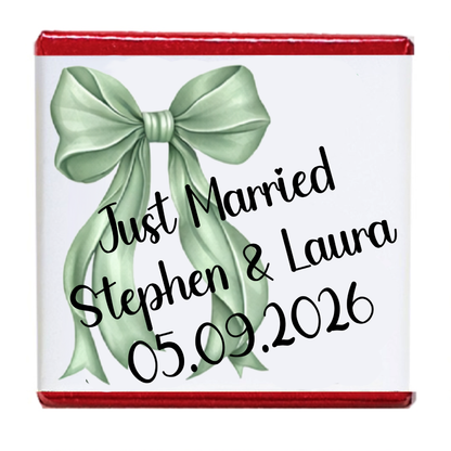 Personalised Chocolate Party Favours and Love Heart Rolls - Sage Green Bow