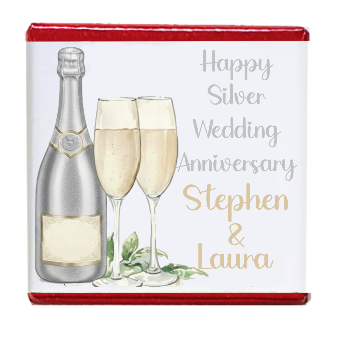 Personalised Chocolate Party Favours and Love Heart Rolls - Champagne Silver 2 Glasses