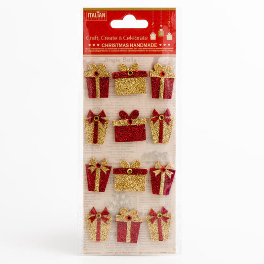 Red and Gold Glitter Presents 2.5cm & 2.8cm 12 Pack
