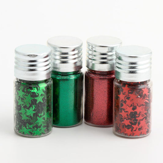 Red and Green Extra Fine Glitter and Sequin Stars