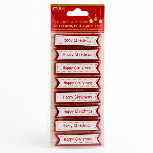 Red and White Happy Christmas Panels 6.5x1.8cm 8 Pack