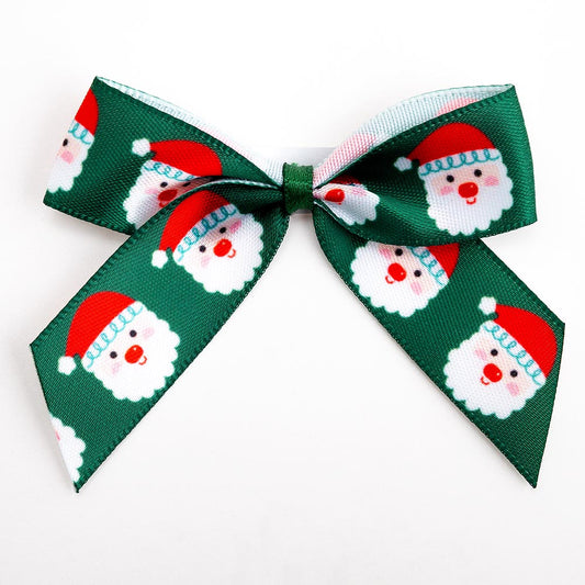 Santa Green 5cm Satin Christmas Bows - Self Adhesive