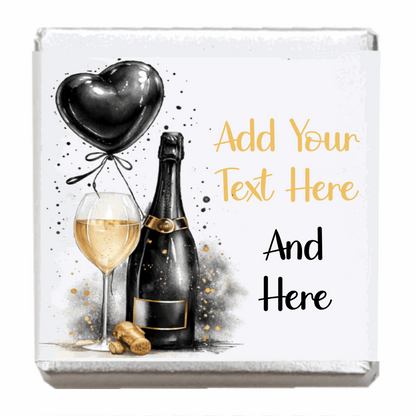Personalised Chocolate Party Favours and Love Heart Rolls - Champagne Black Balloon