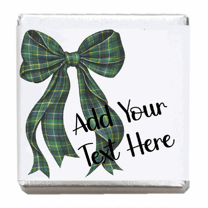 Personalised Chocolate Party Favours and Love Heart Rolls - Green Tartan Bow
