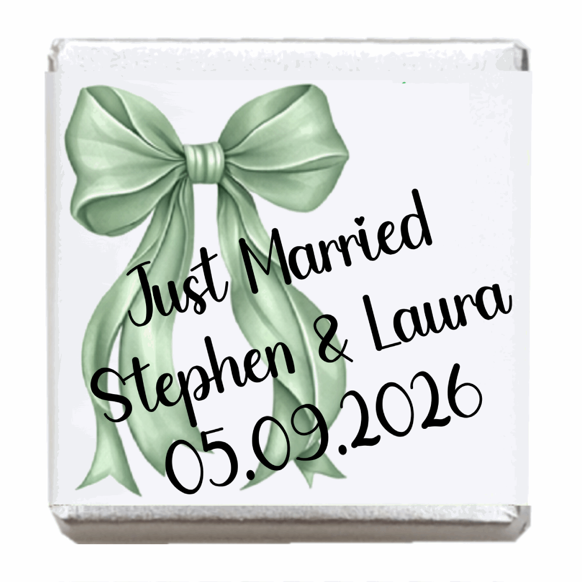 Personalised Chocolate Party Favours and Love Heart Rolls - Sage Green Bow