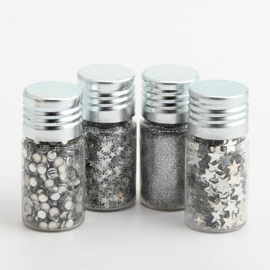 Silver 4mm Gems, Glitter & Star Twinkle Mixture, Extra Fine Glitter and Sequin Stars