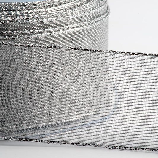 Silver Lurex Wired Edge Ribbon