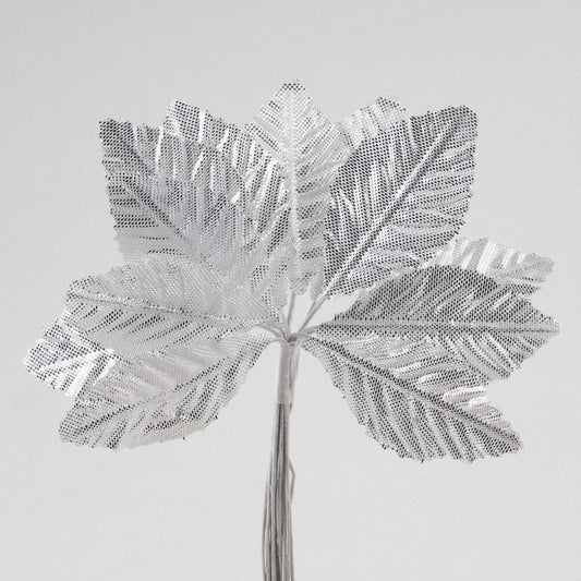 Silver Satin Leaves Bunch of 12
