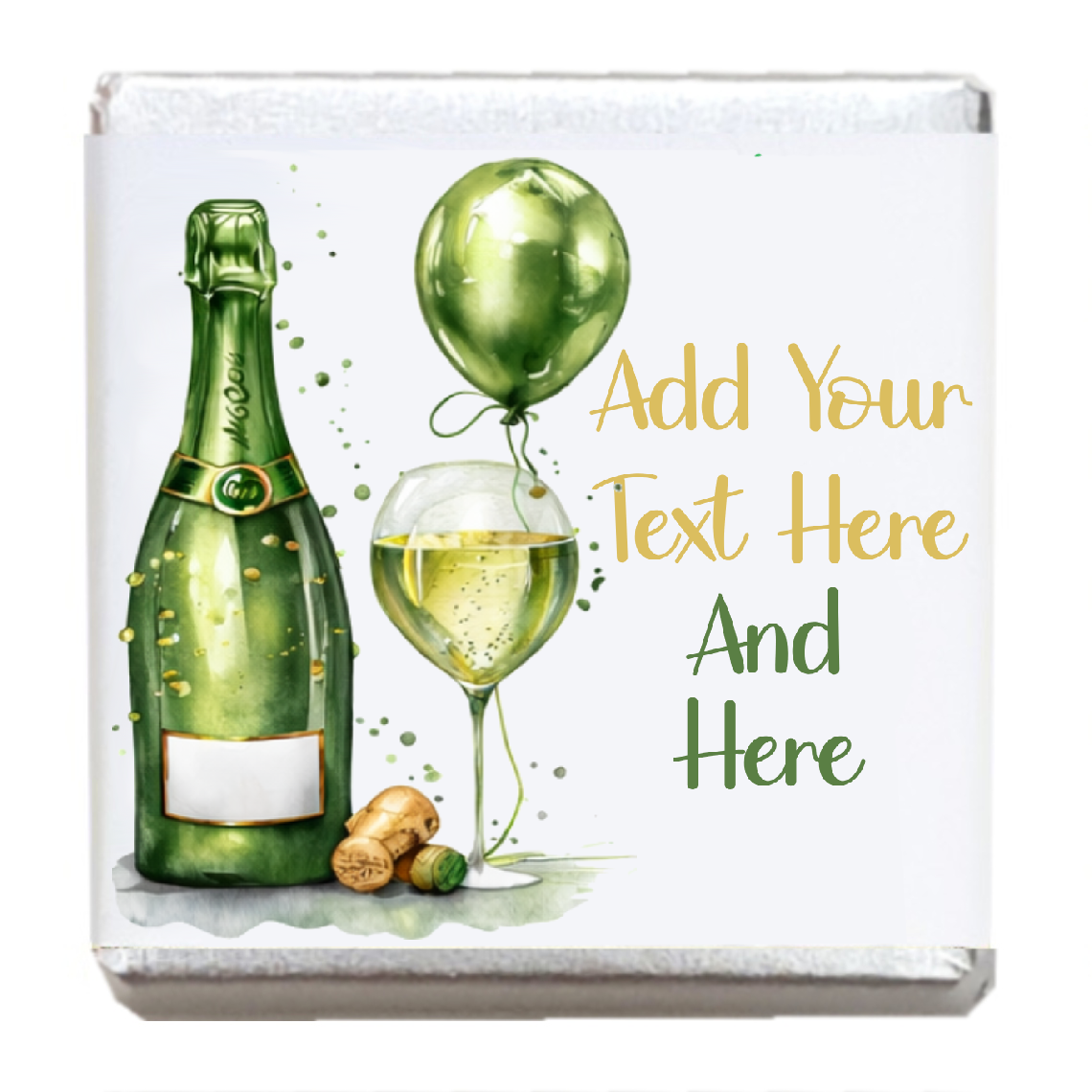 Personalised Chocolate Party Favours and Love Heart Rolls - Champagne Green Balloon