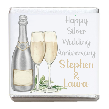 Personalised Chocolate Party Favours and Love Heart Rolls - Champagne Silver 2 Glasses