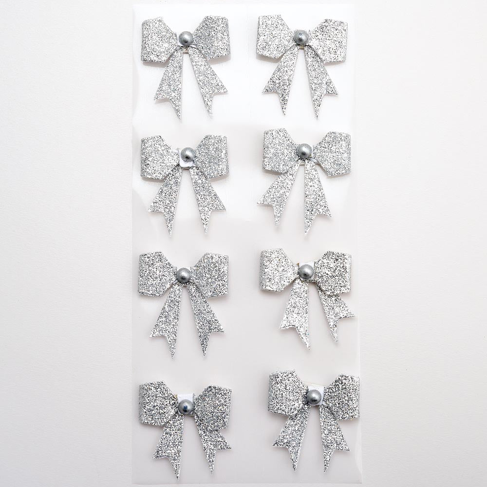 Sparkle Bows Silver Sheet of 8 - Perfect Tables