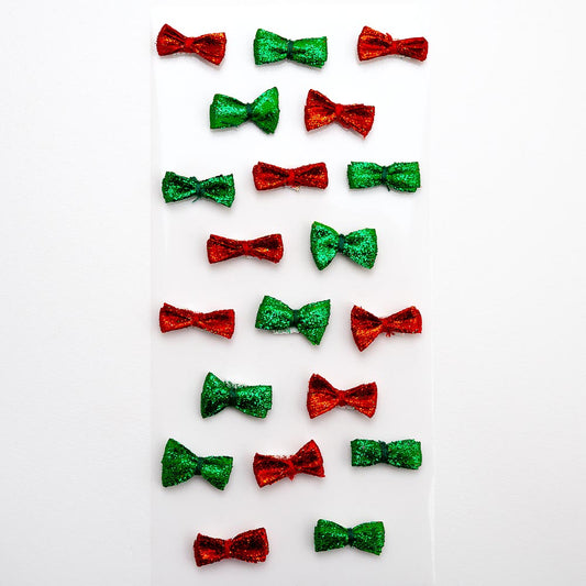 Sparkle Mini Bows Red Green Sheet of 20