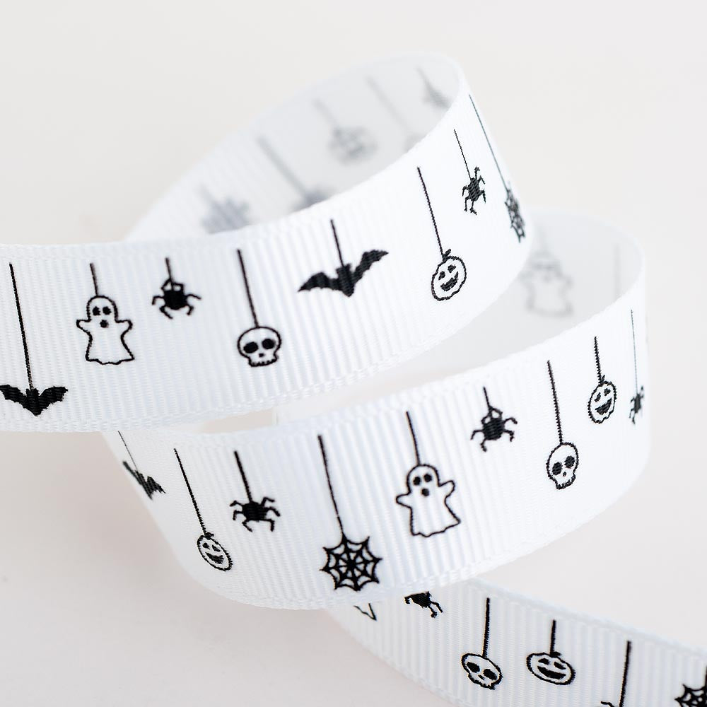 White Spooky Theme Halloween Ribbon 16mm 5 Metre Reel - Perfect Tables