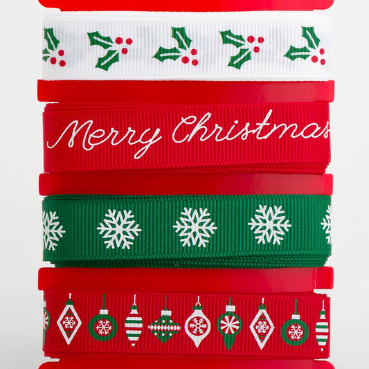 Traditional Carded Christmas Ribbons 4 of 16mm 2 Metre Lengths