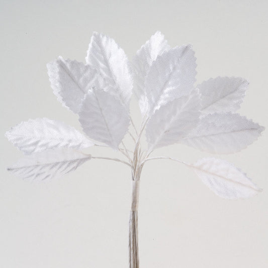 White Satin Leaves Bunch of 12