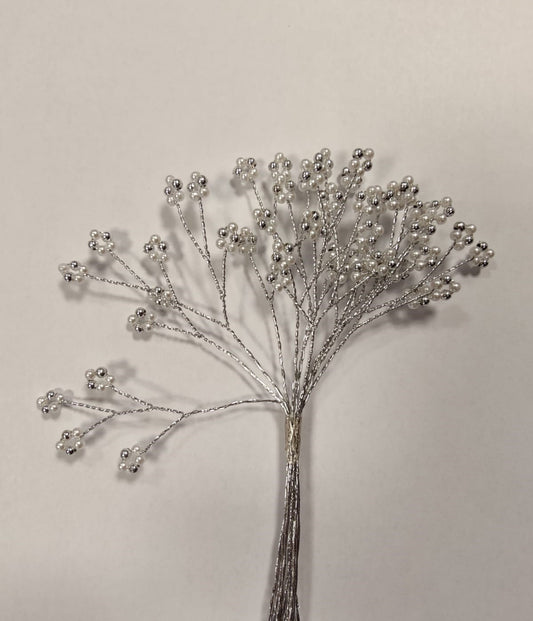 White Silver Wired Bead Spray Bunch of 12 - Perfect Tables