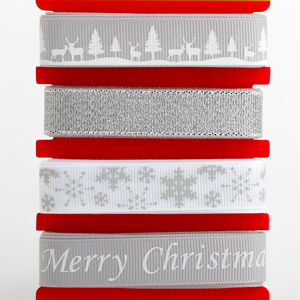 Winter Wonderland Carded Christmas Ribbons 4 of 16mm 2 Metre Lengths
