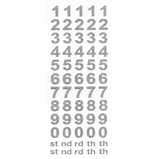 Bold Self Adhesive Glitter Numbers Sheet - Silver