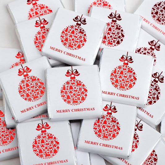 Merry Christmas Bauble - White & Red Neapolitan - Milk Chocolate