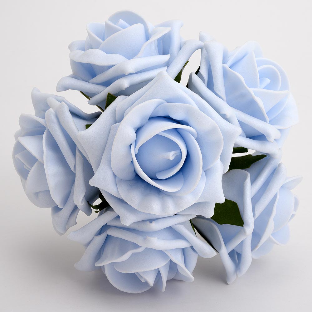 Baby Blue 5cm Foam Roses Bunch of 6 - Perfect Tables