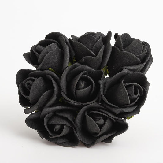 Black 3cm Foam Roses Bunch of 8
