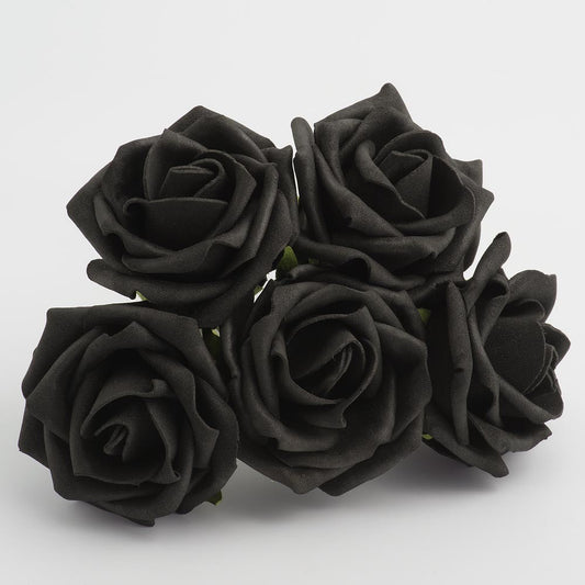 Black 5cm Foam Roses Bunch of 6