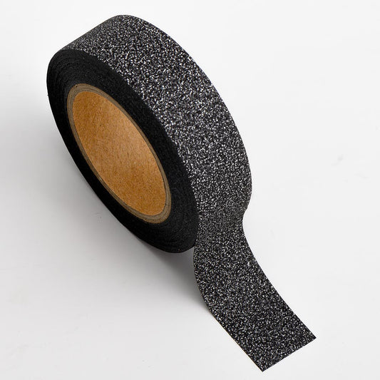 Black Glitter Adhesive Washi Tape 15mm 10 Metre Reel
