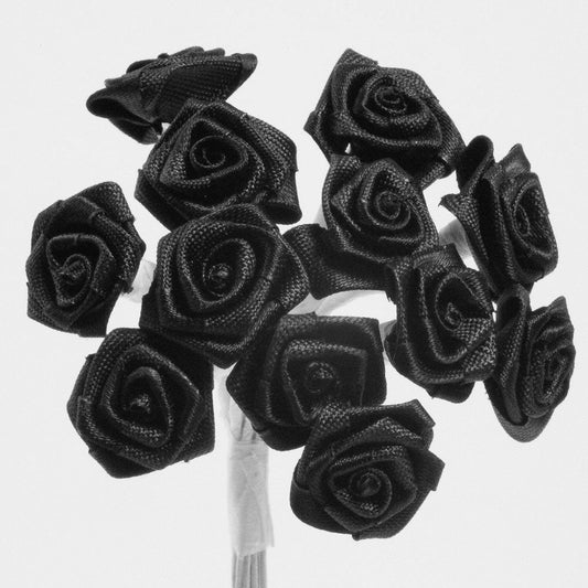 Black Ribbon Roses Bunch of 12