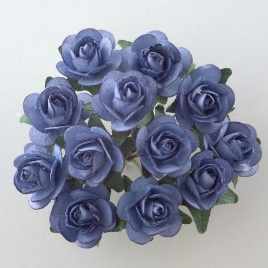 Blue Paper Tea Roses Bunch of 12
