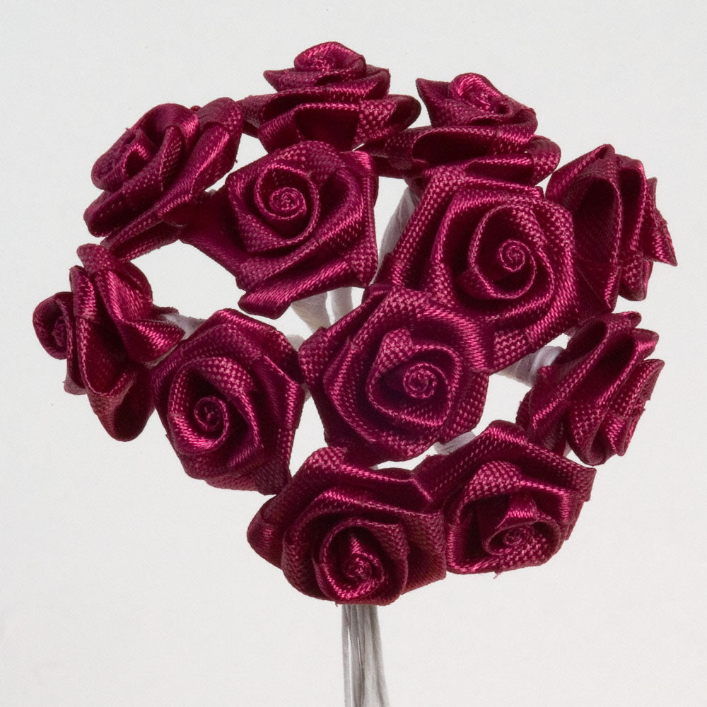 Burgundy Ribbon Roses Bunch of 12 - Perfect Tables