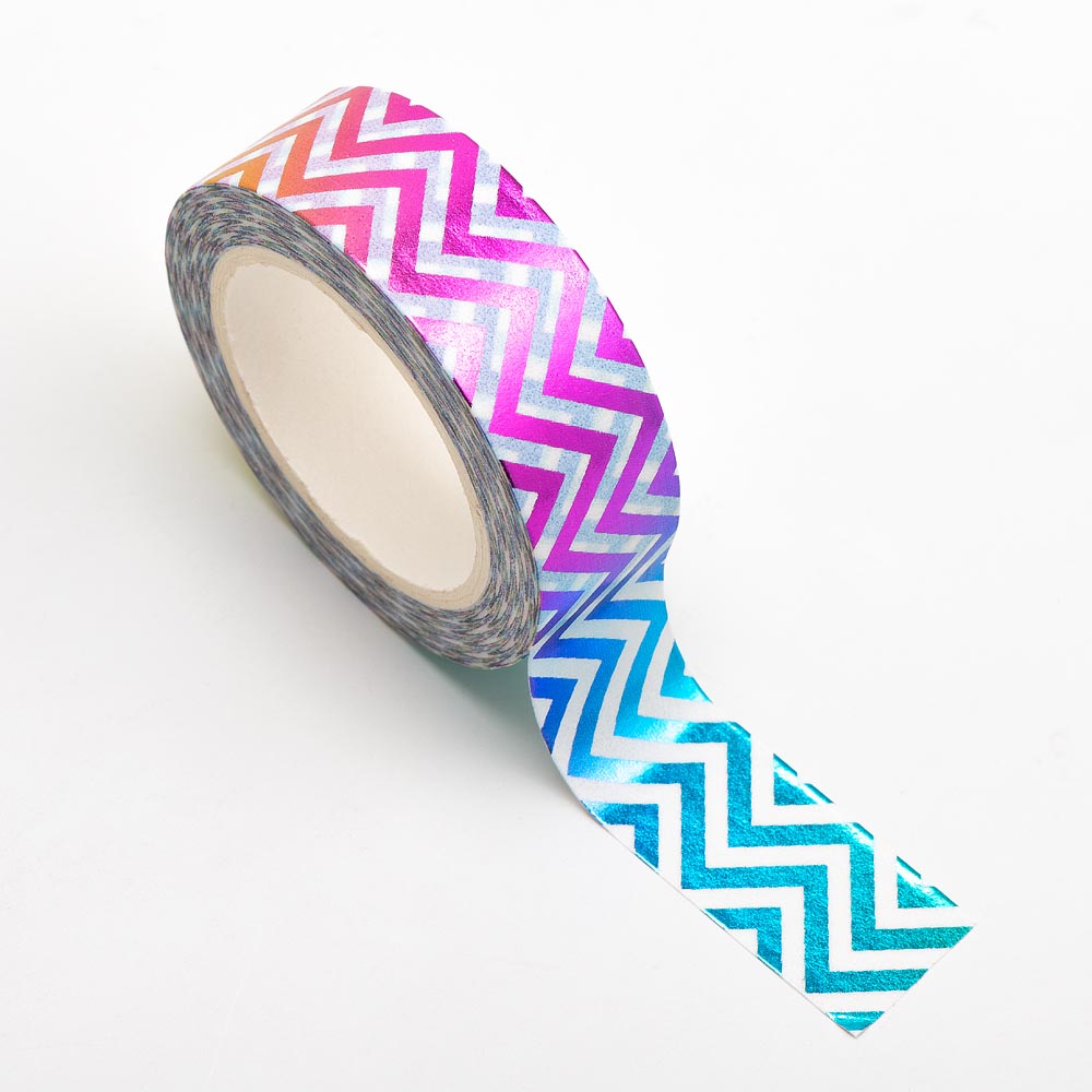 Chevron Rainbow Foil Adhesive Washi Tape 15mm 10 Metre Reel
