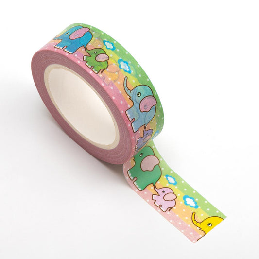 Cute Elephants Adhesive Washi Tape 15mm 10 Metre Reel