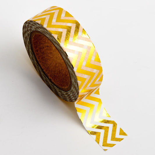 Gold Foil Chevron Adhesive Washi Tape 15mm 10 Metre Reel