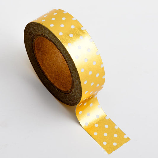 Gold Foil Polka Dot Adhesive Washi Tape 15mm 10 Metre Reel
