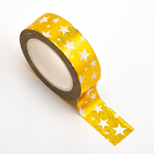 Gold Foil Stars Adhesive Washi Tape 15mm 10 Metre Reel