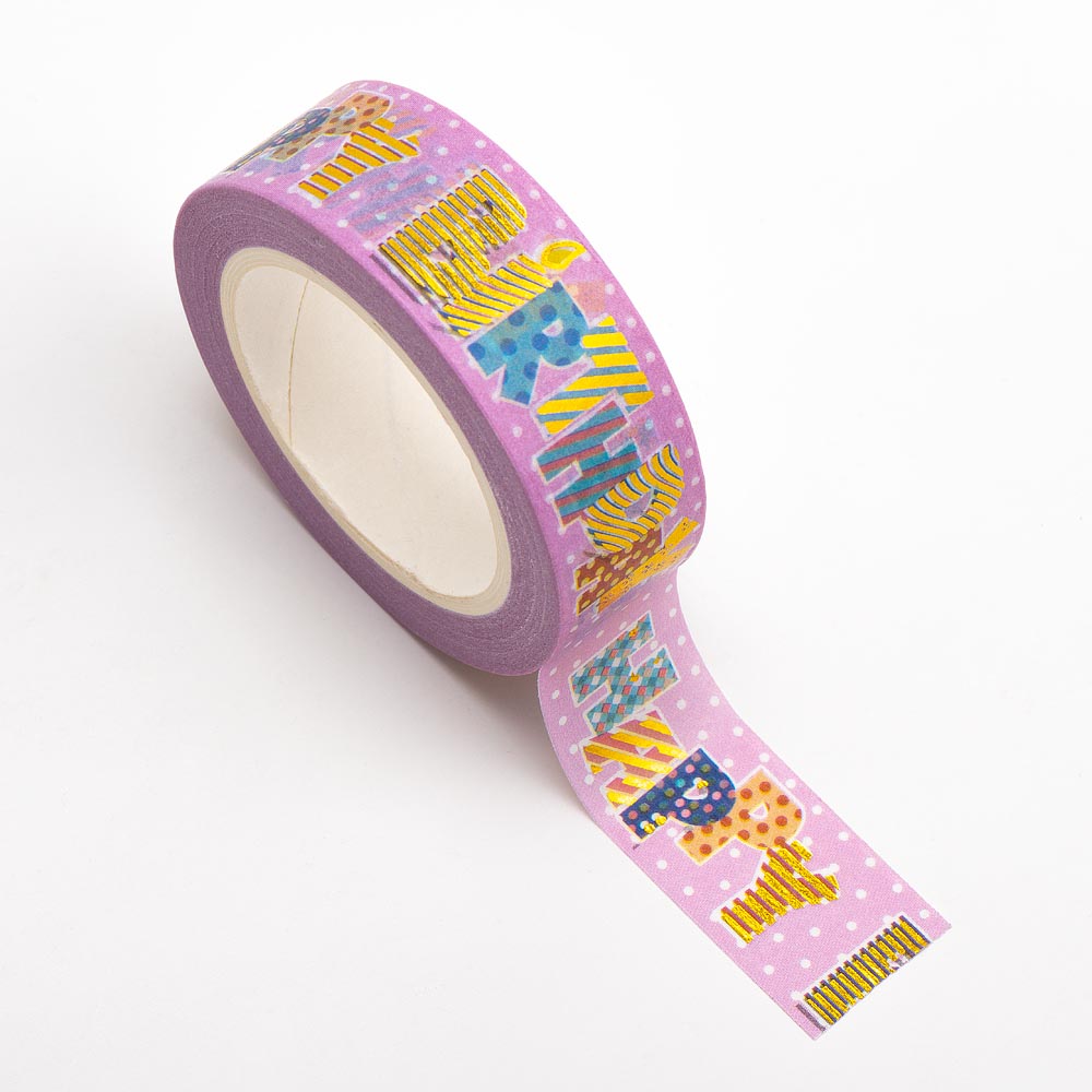 Happy Birthday Adhesive Washi Tape 15mm 10 Metre Reel