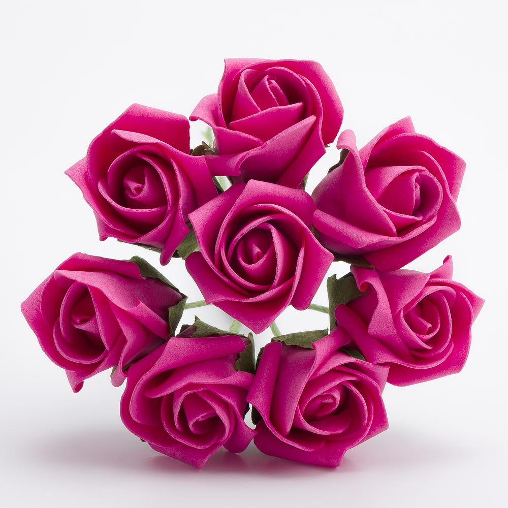 Hot Pink 3cm Foam Roses Bunch of 8