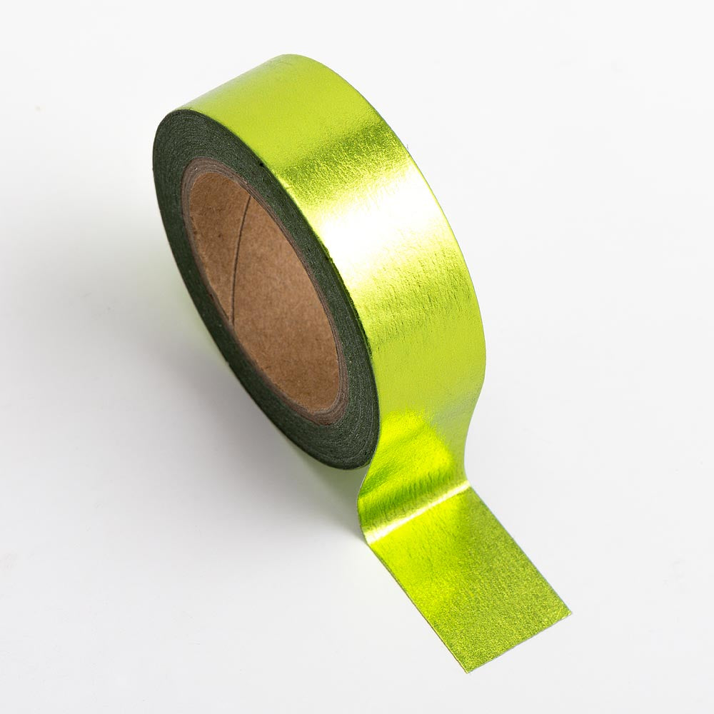 Lime Foil Adhesive Washi Tape 15mm 10 Metre Reel