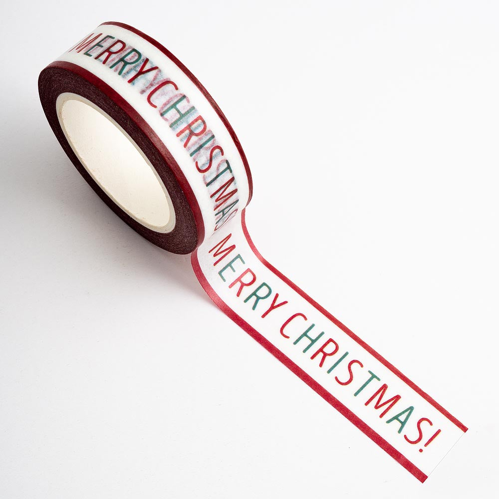 Merry Christmas Adhesive Washi Tape 15mm 10 Metre Reel - Perfect Tables