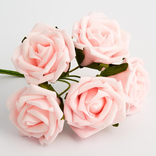 Pale Pink 5cm Foam Roses Bunch of 6