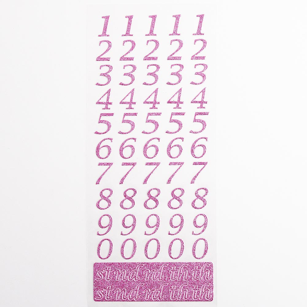 Pink Script Self Adhesive Glitter Numbers