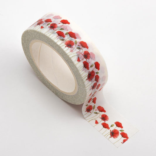 Poppies Adhesive Washi Tape 15mm 10 Metre Reel
