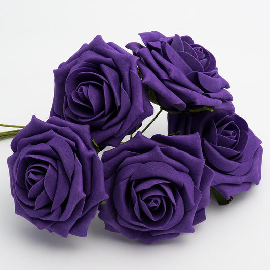 Purple 10cm Foam Roses Bunch of 5