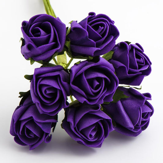 Purple 3cm Foam Roses Bunch of 8